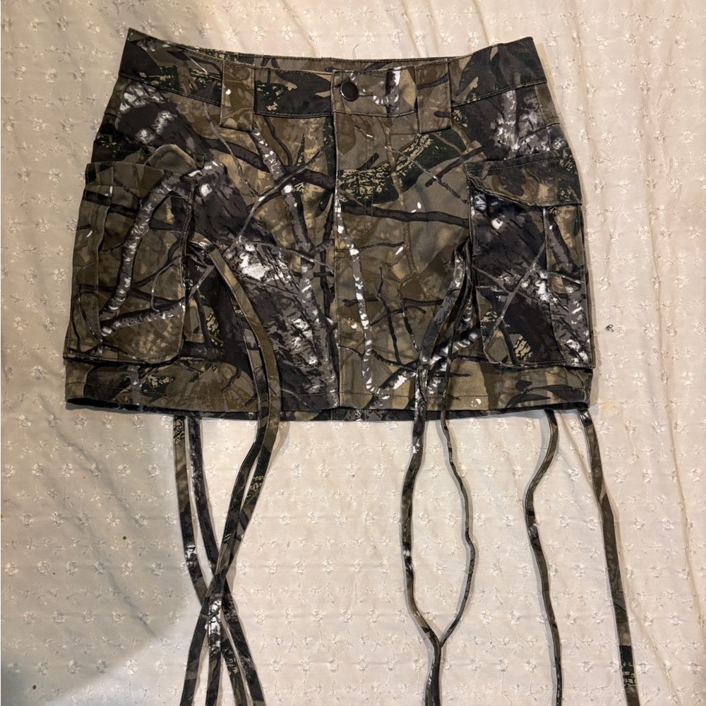 Fashion Nova Camouflage Mini Skirt with Tie Details